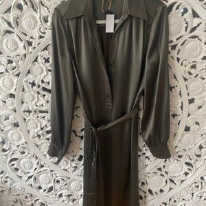 Satin Popover Belted Dress